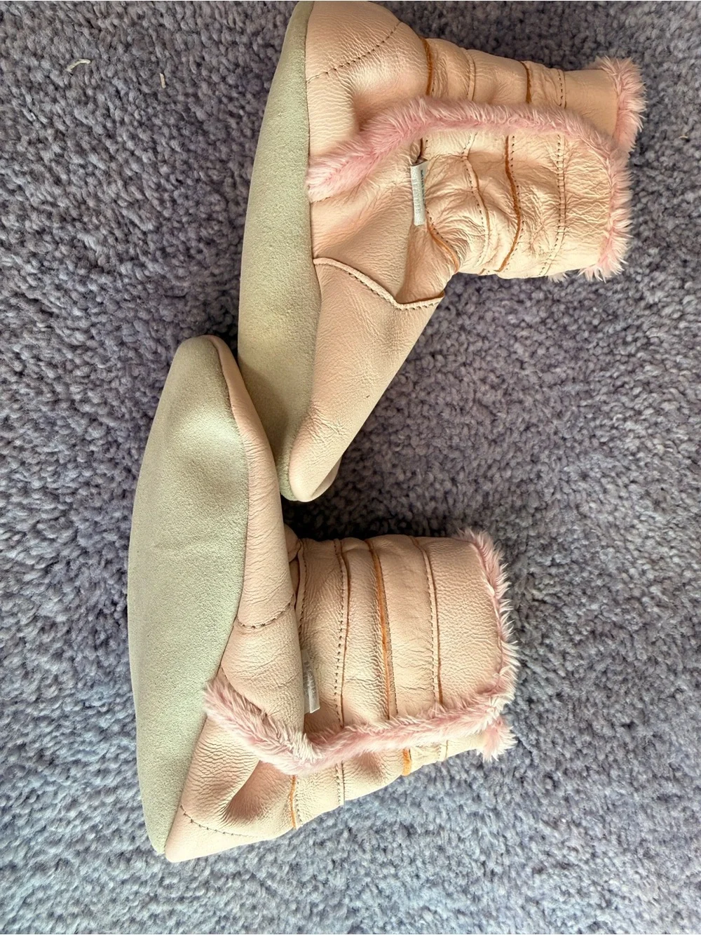 Children's Pink Faux-Fur Lined Leather Moccasin Slippers